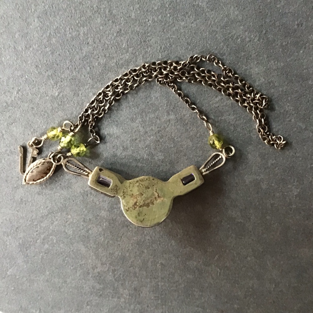 Handcrafted Green Glass and Purple Crystal Necklace - Picture 3 of 3